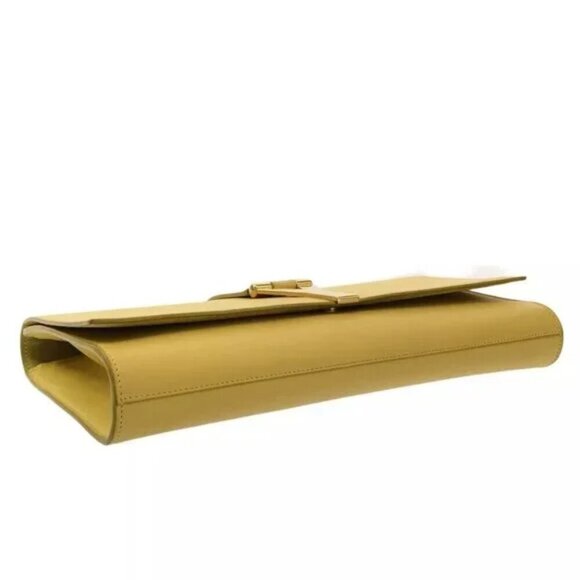 100% Authentic SAINT LAURENT PARIS Yellow Gold Leather Clutch Bag 500-11524 - Picture 4 of 12